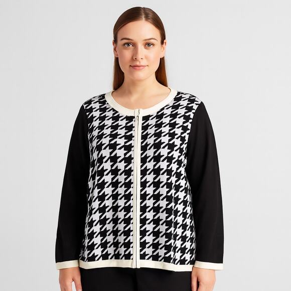 Talbots Women's Petite Large Houndstooth Zip Cardigan Sweater Petites Large - Picture 1 of 6